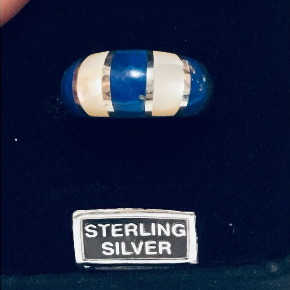 Vintage Sterling Silver with Lapis Lazuli &mother Of Pearl Ring 7 g Size 6